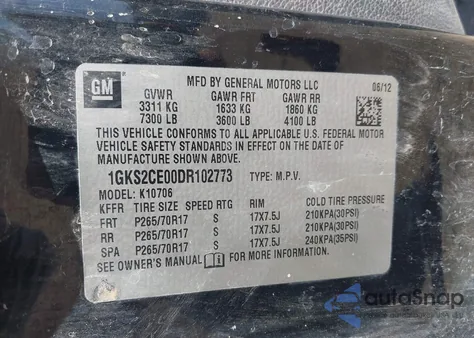 2013 GMC Yukon Slt z USA, uszkodzony, nr VIN 1GKS2CE00DR102773